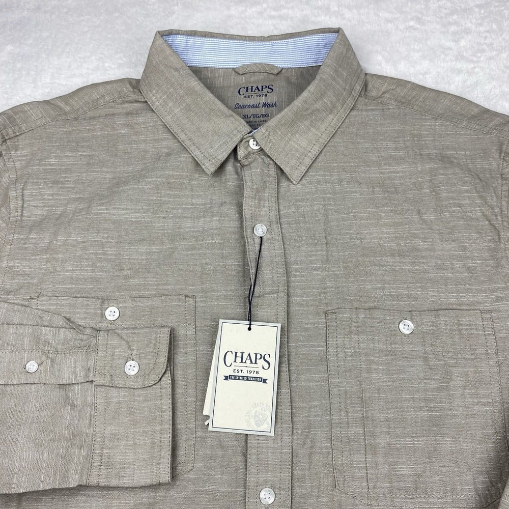 CHAPS Mens Casual Shirt XL Sand Seacoast Wash Dual Pockets New w/Tags!